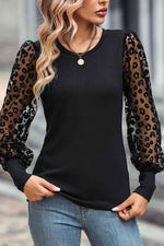 Round Neck Lantern Sleeve Blouse - Ladyez