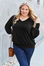 Basic Bae Full Size V-Neck Lantern Sleeve Blouse - Ladyez