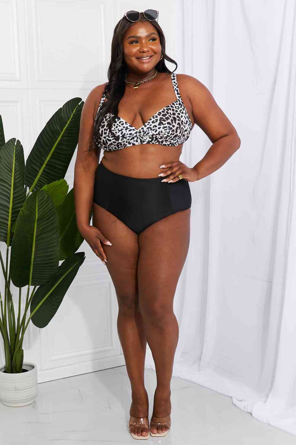 Marina West Swim Take A Dip Twist High-Rise Bikini in Leopard - Ladyez