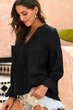 Crochet Flounce Sleeve Button Up Blouse - Ladyez
