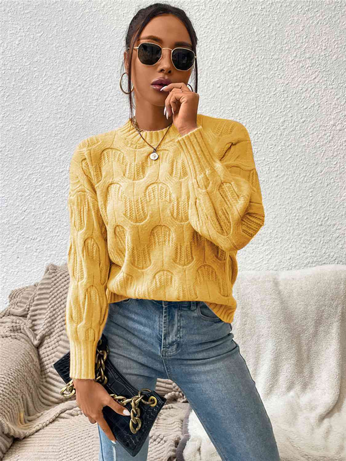 Round Neck Long Sleeve Sweater - Ladyez