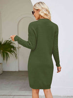 Cable-Knit V-Neck Mini Sweater Dress - Ladyez