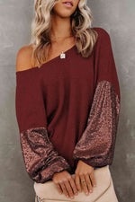 Sequin Waffle-Knit Blouse - Ladyez