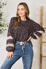 Jade By Jane Full Size Leopard Lace Detail Blouse - Ladyez