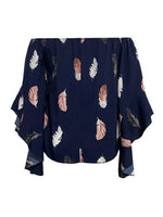 Feather Print Smocked Off-Shoulder Blouse - Ladyez