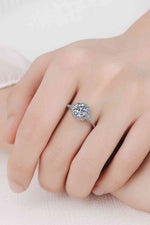 1 Carat Moissanite Rhodium-Plated Halo Ring - Ladyez