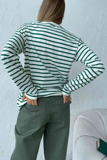 Round Neck Striped Dropped Shoulder T-Shirt - Ladyez