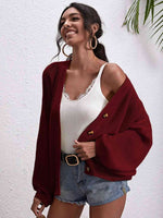 Button Down Dropped Shoulder Cardigan - Ladyez