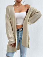 Open Front Dropped Shoulder Slit Cardigan - Ladyez
