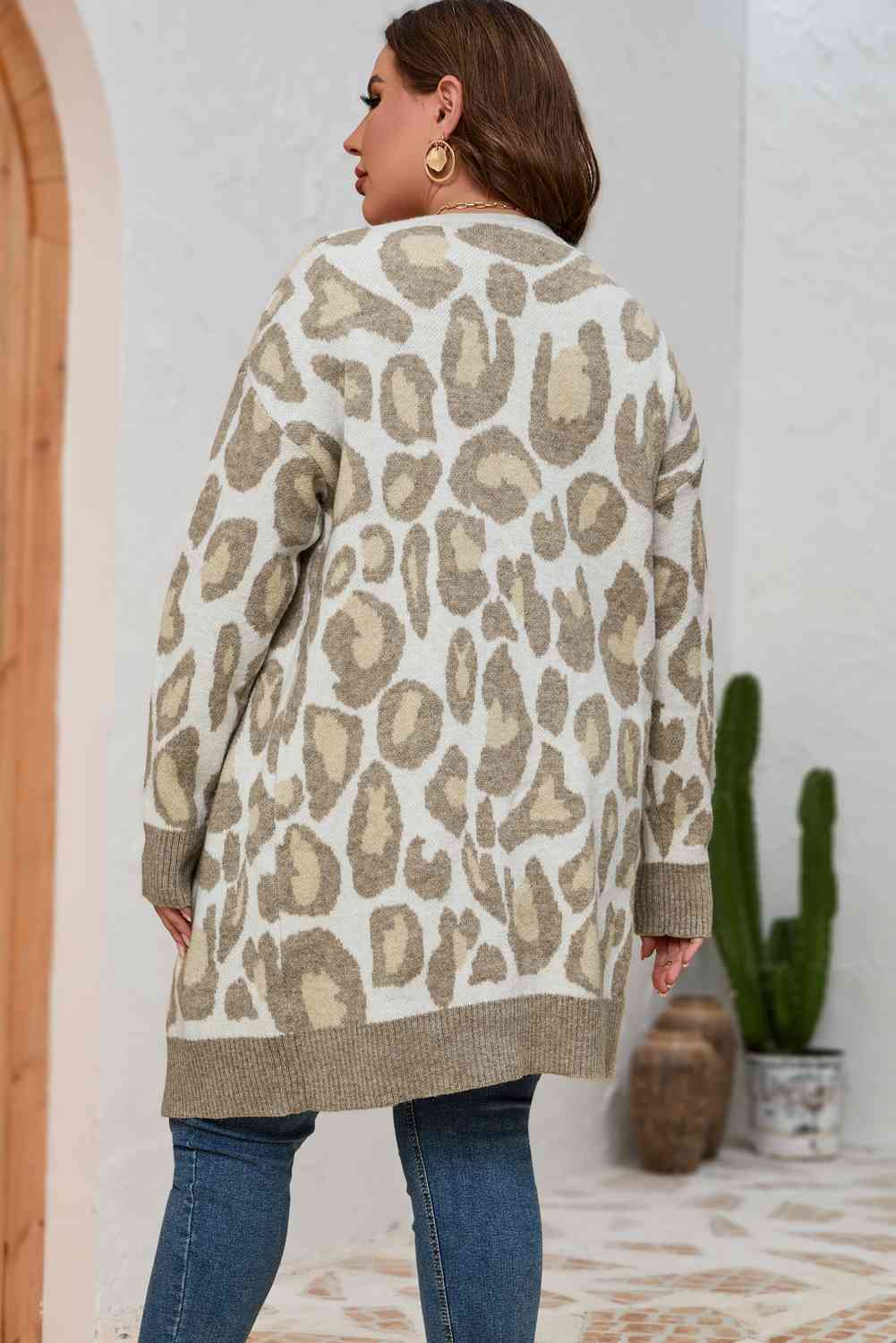 Plus Size Printed Long Sleeve Cardigan - Ladyez