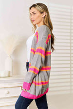 Woven Right Ribbed Long Sleeve Cardigan - Ladyez
