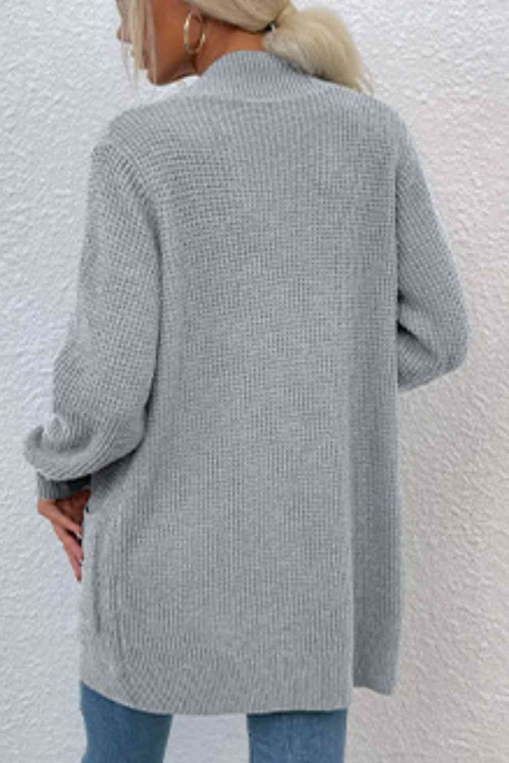 Open Front Rib-Knit Cardigan with Pockets - Ladyez