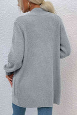 Open Front Rib-Knit Cardigan with Pockets - Ladyez