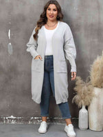 Plus Size Long Sleeve Pocketed Cardigan - Ladyez
