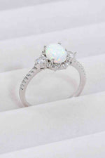 925 Sterling Silver Platinum-Plated Opal Ring - Ladyez