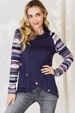Celeste Full Size Buttoned Striped Long Sleeve Top - Ladyez