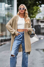 Open Front Dropped Shoulder Longline Cardigan - Ladyez