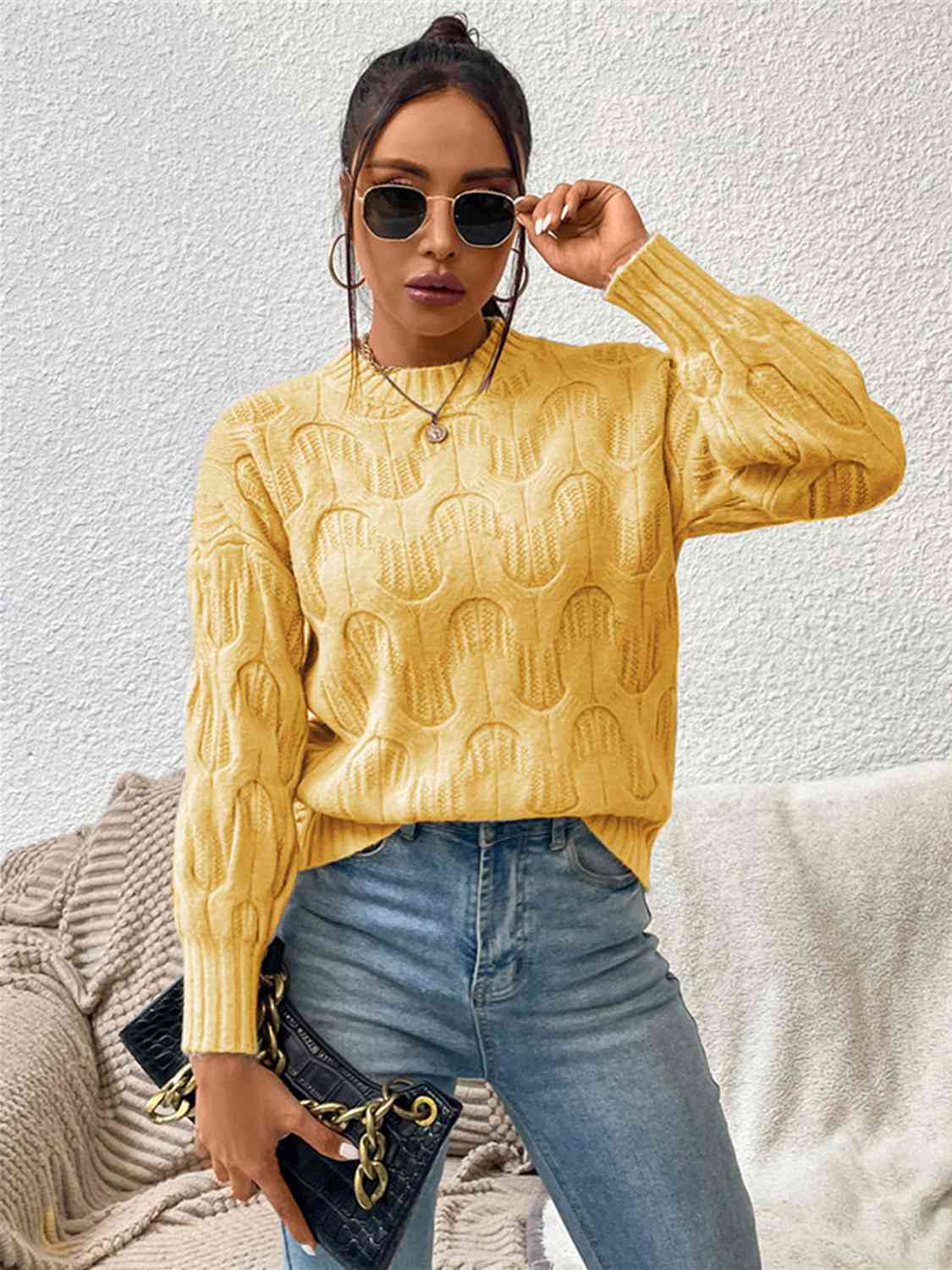 Round Neck Long Sleeve Sweater - Ladyez