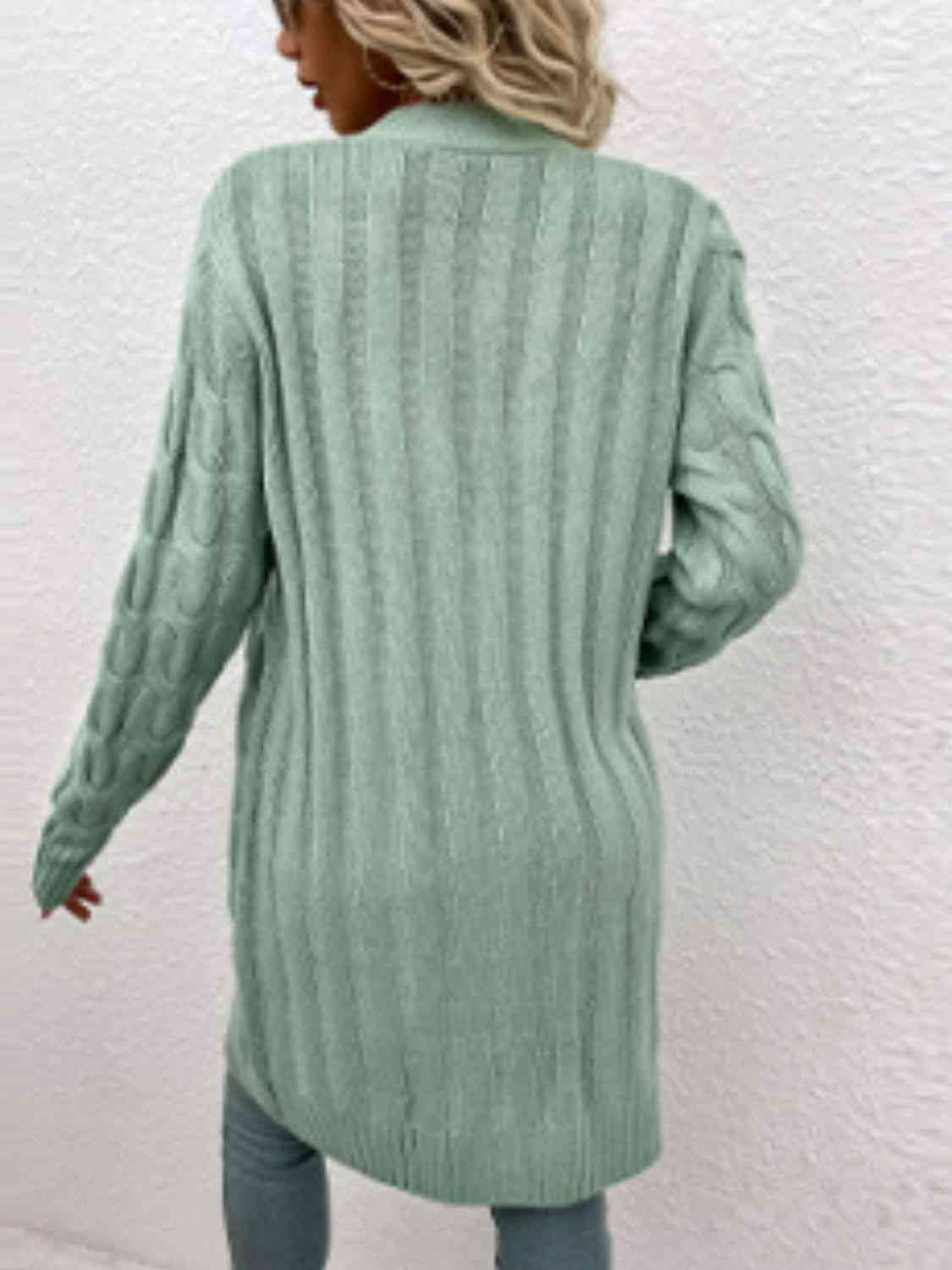 Cable-Knit Button Down Cardigan with Pockets - Ladyez