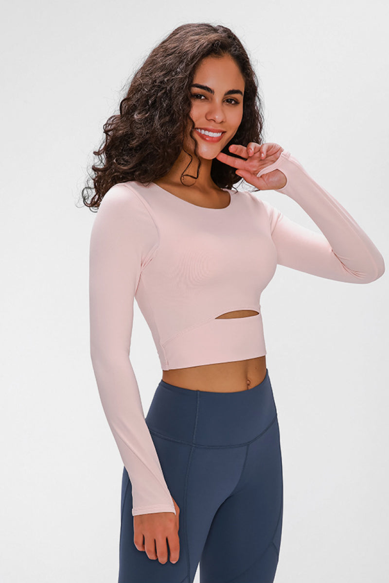 Long Sleeve Cropped Top With Sports Strap - Ladyez