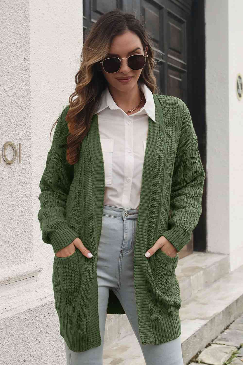 Open Front Longline Cardigan with Pockets - Ladyez