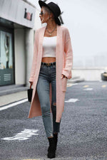 Dropped Shoulder Long Sleeve Cardigan with Pocket - Ladyez