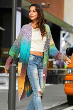 Gradient Button Down Duster Cardigan with Pockets - Ladyez