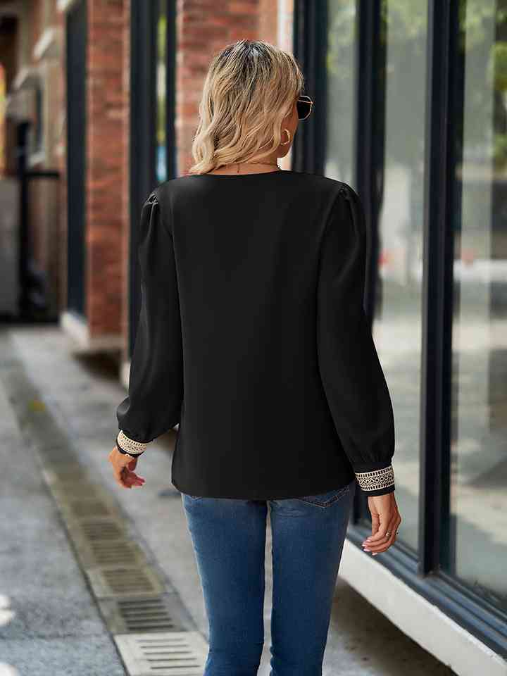 V-Neck Long Sleeve Blouse - Ladyez