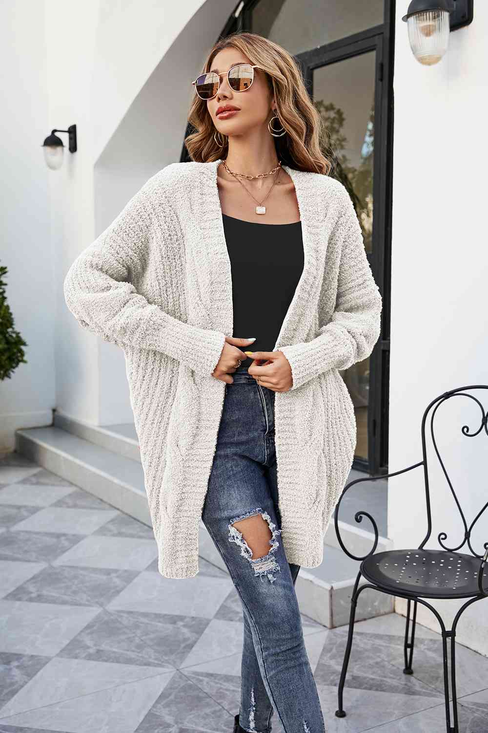 Open Front Dolman Sleeve Cardigan - Ladyez