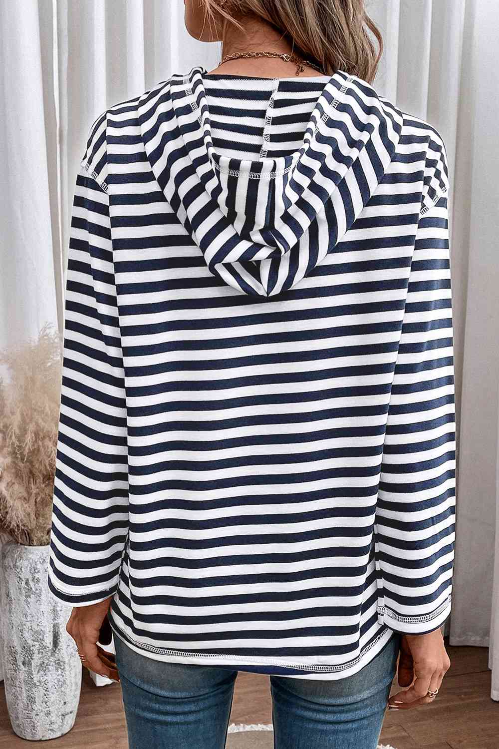 Striped Long Sleeve Hoodie - Ladyez