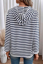 Striped Long Sleeve Hoodie - Ladyez