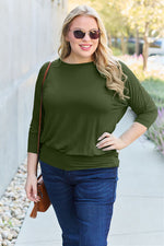 Basic Bae Full Size Round Neck Batwing Sleeve Blouse - Ladyez