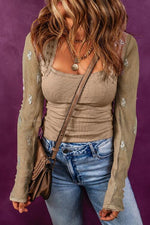 Lace Detail Queen Anne Neck Long Sleeve Blouse - Ladyez