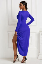 High-low Ruched Surplice Long Sleeve Dress - Ladyez