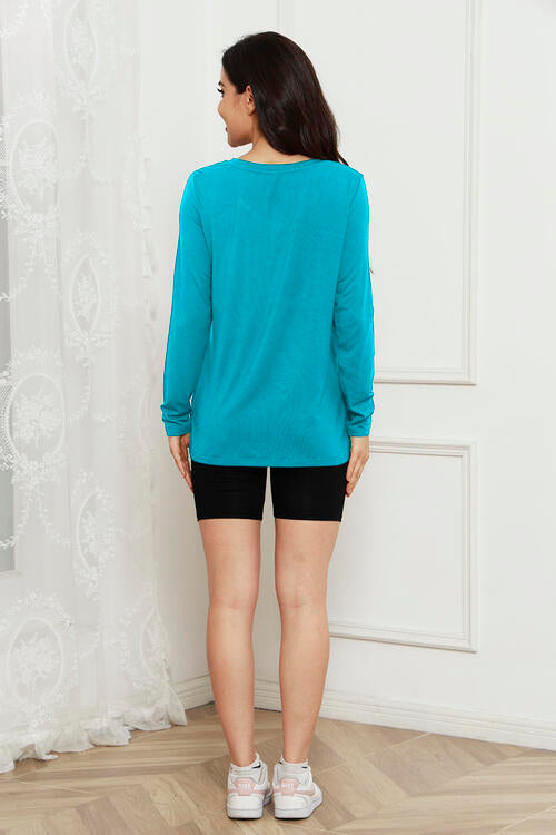 Basic Bae Full Size V-Neck Long Sleeve Top - Ladyez
