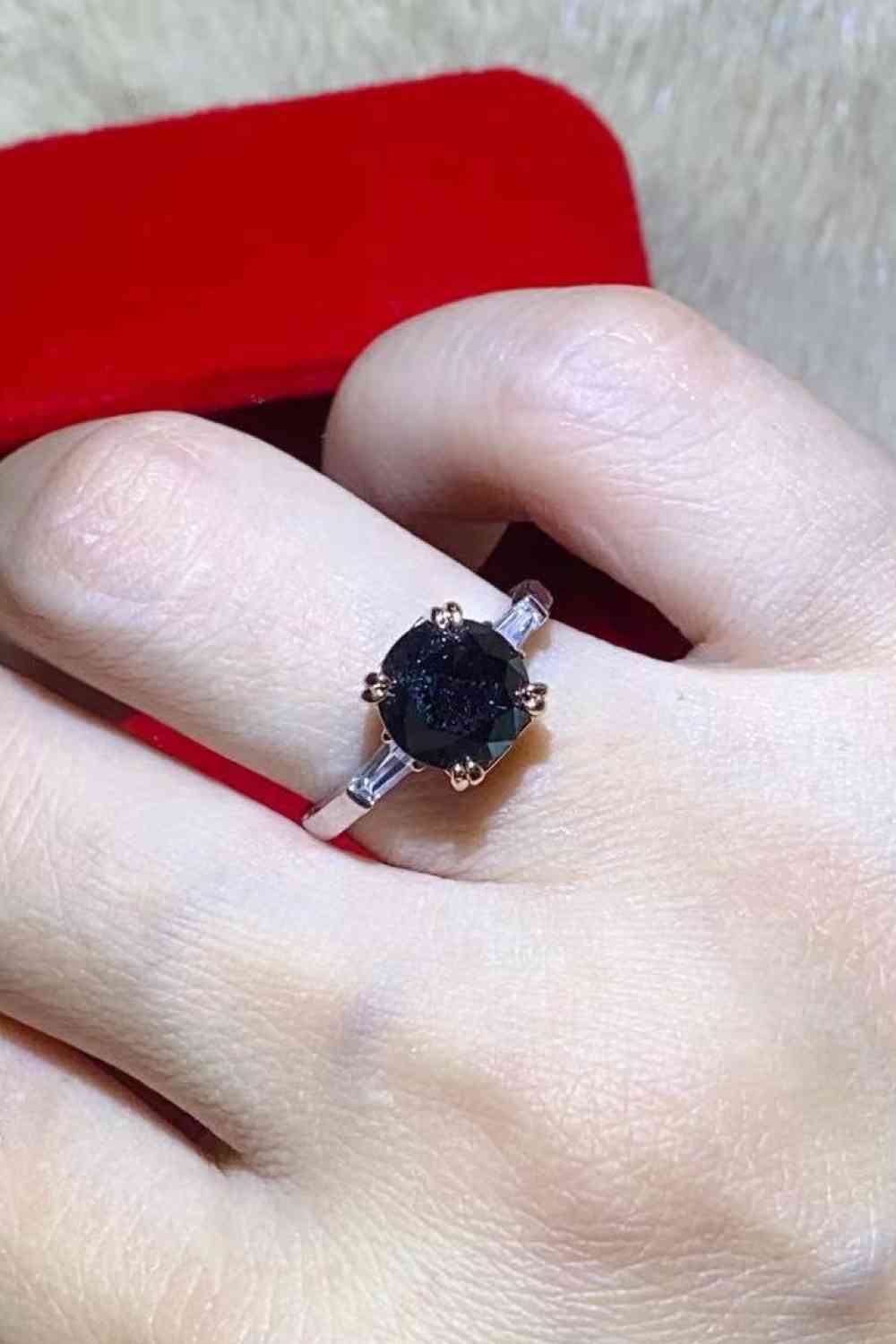 2 Carat Black Moissanite Platinum-Plated Ring - Ladyez