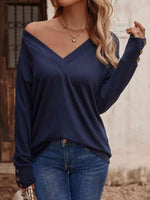 V-Neck Long Sleeve Top - Ladyez