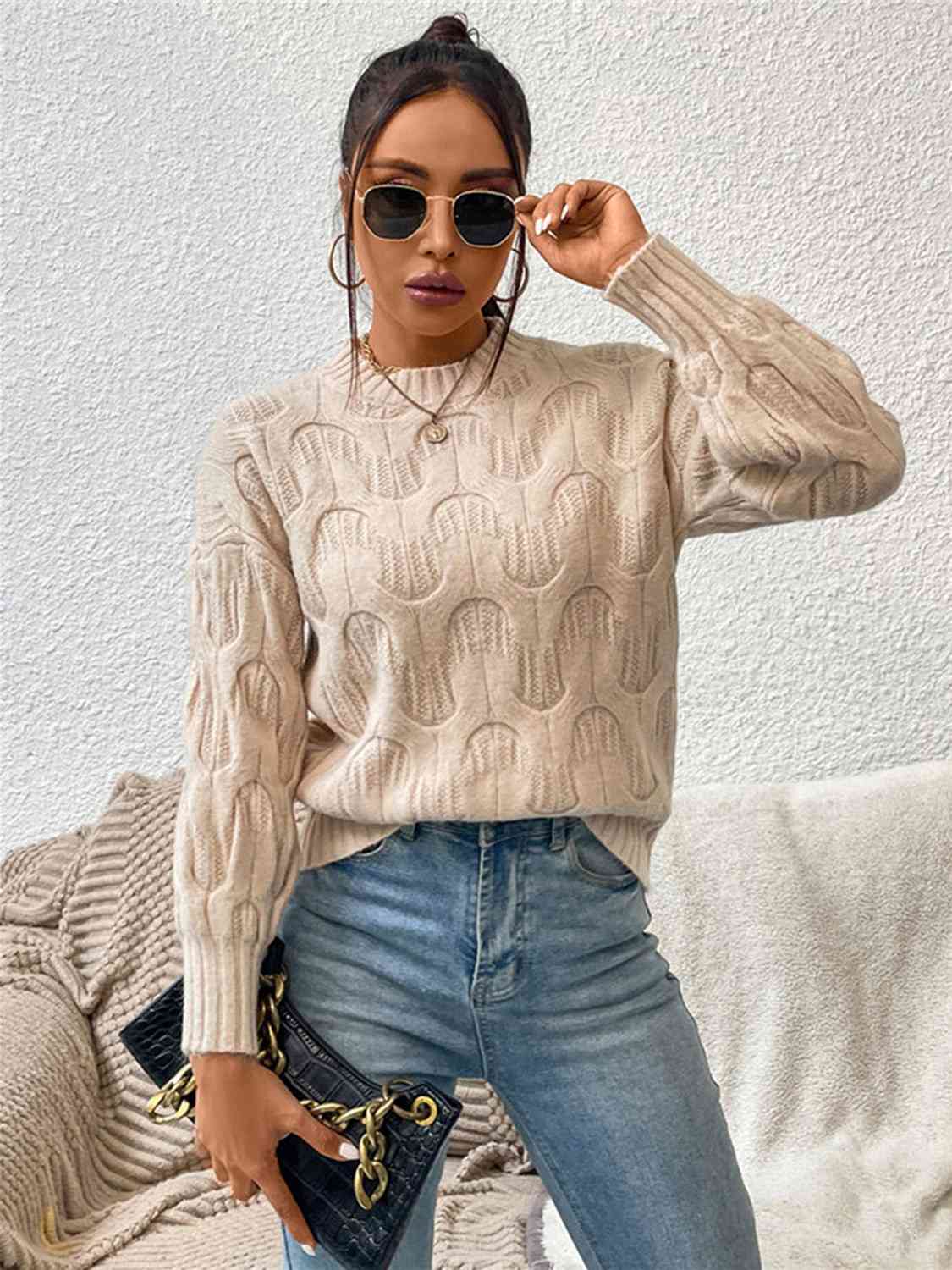 Round Neck Long Sleeve Sweater - Ladyez