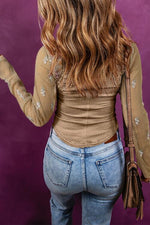 Lace Detail Queen Anne Neck Long Sleeve Blouse - Ladyez