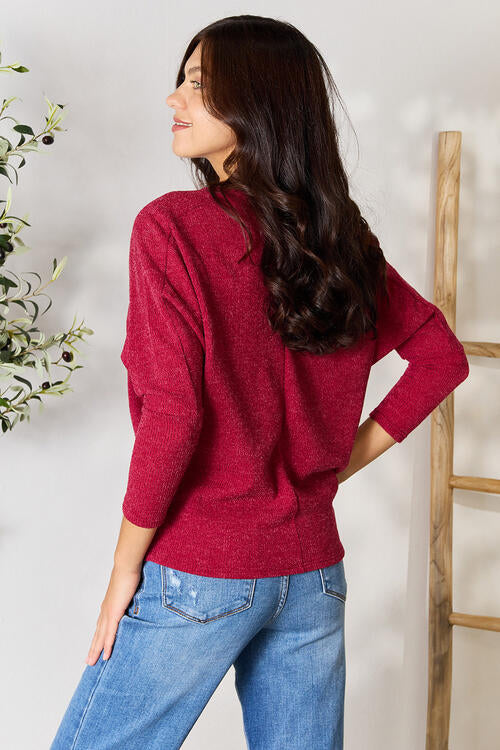 BOMBOM Drop Shoulder Long Sleeve Blouse - Ladyez