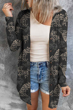 Tiger Print Button Up Long Sleeve Cardigan - Ladyez