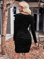 Glitter Ruched Cowl Neck Wrap Dress - Ladyez