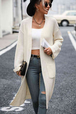 Dropped Shoulder Long Sleeve Cardigan with Pocket - Ladyez