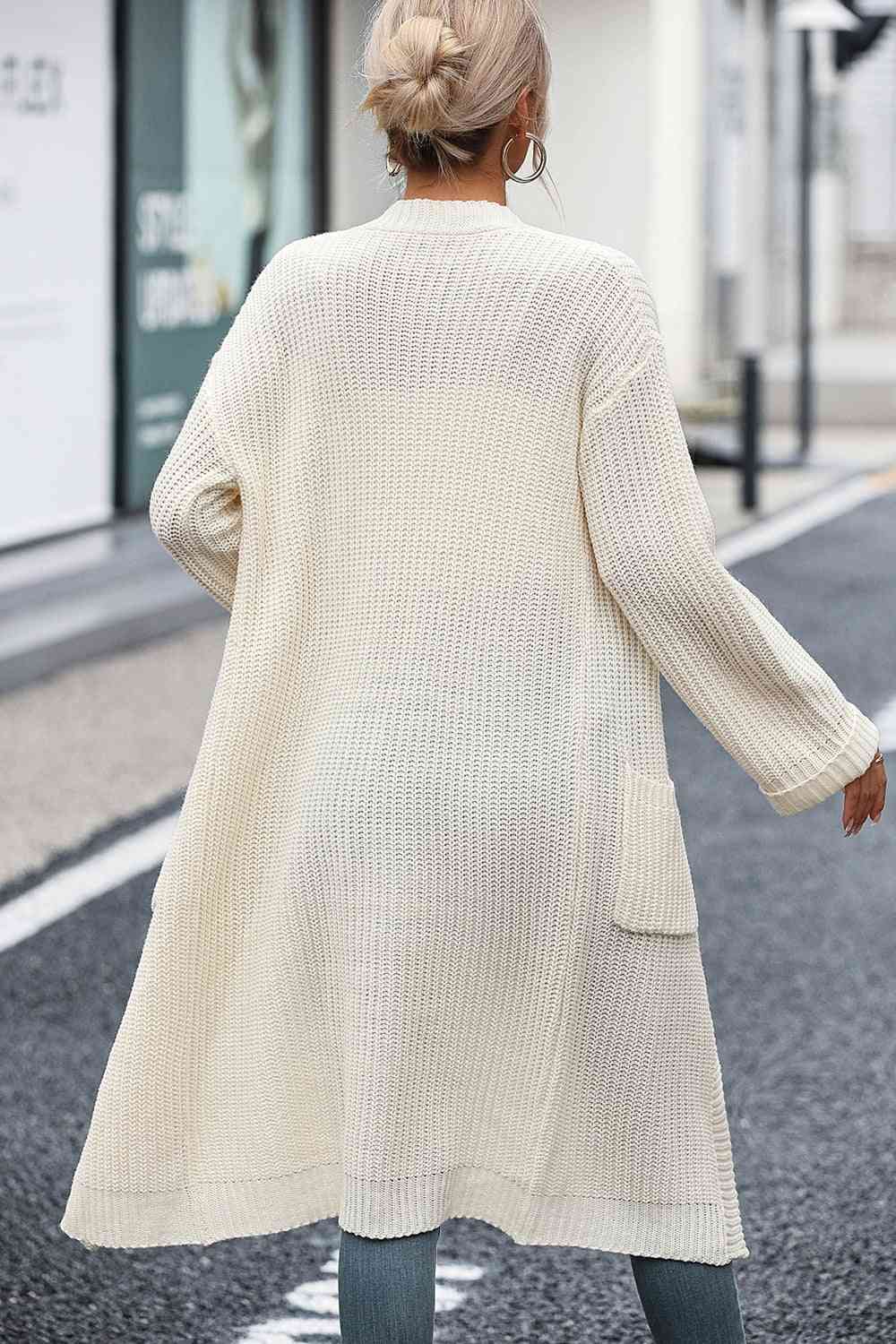 Dropped Shoulder Long Sleeve Cardigan with Pocket - Ladyez
