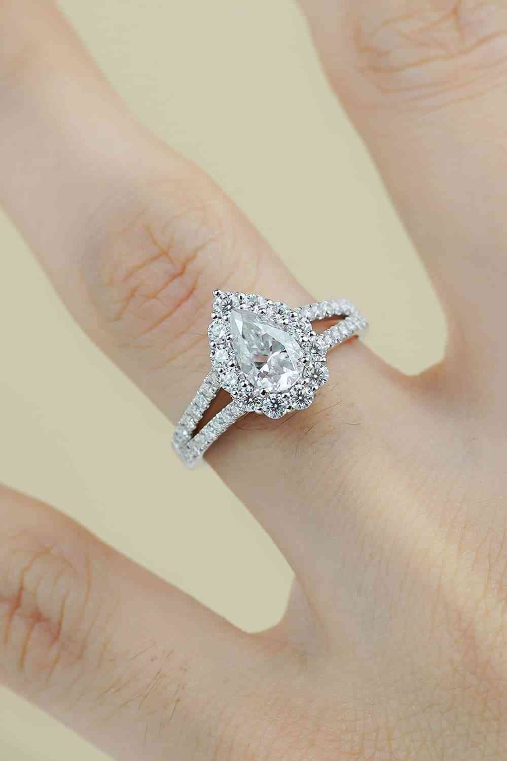 1 Carat Moissanite Teardrop Split Shank Ring - Ladyez