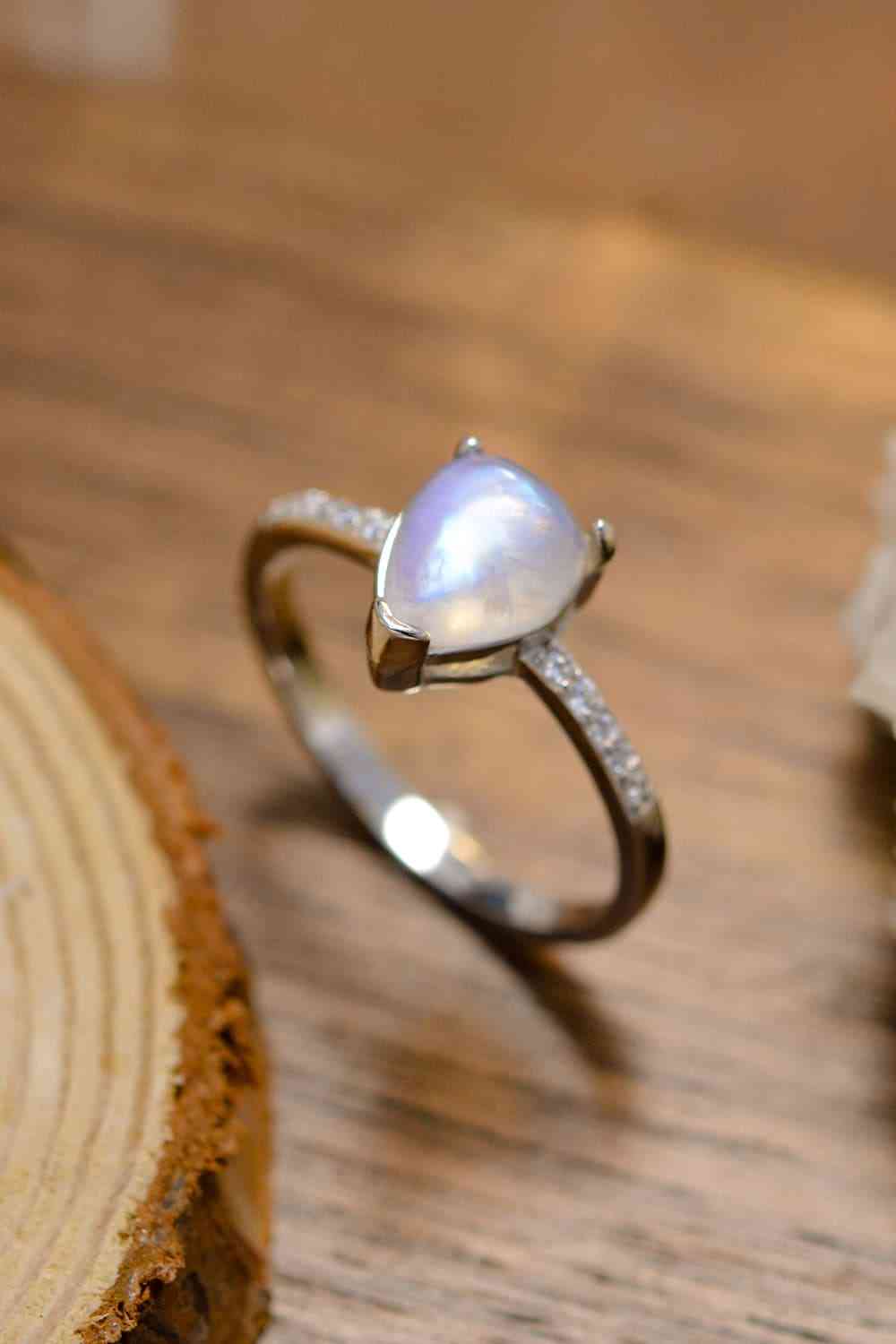 High Quality Natural Moonstone Teardrop Side Stone Ring - Ladyez