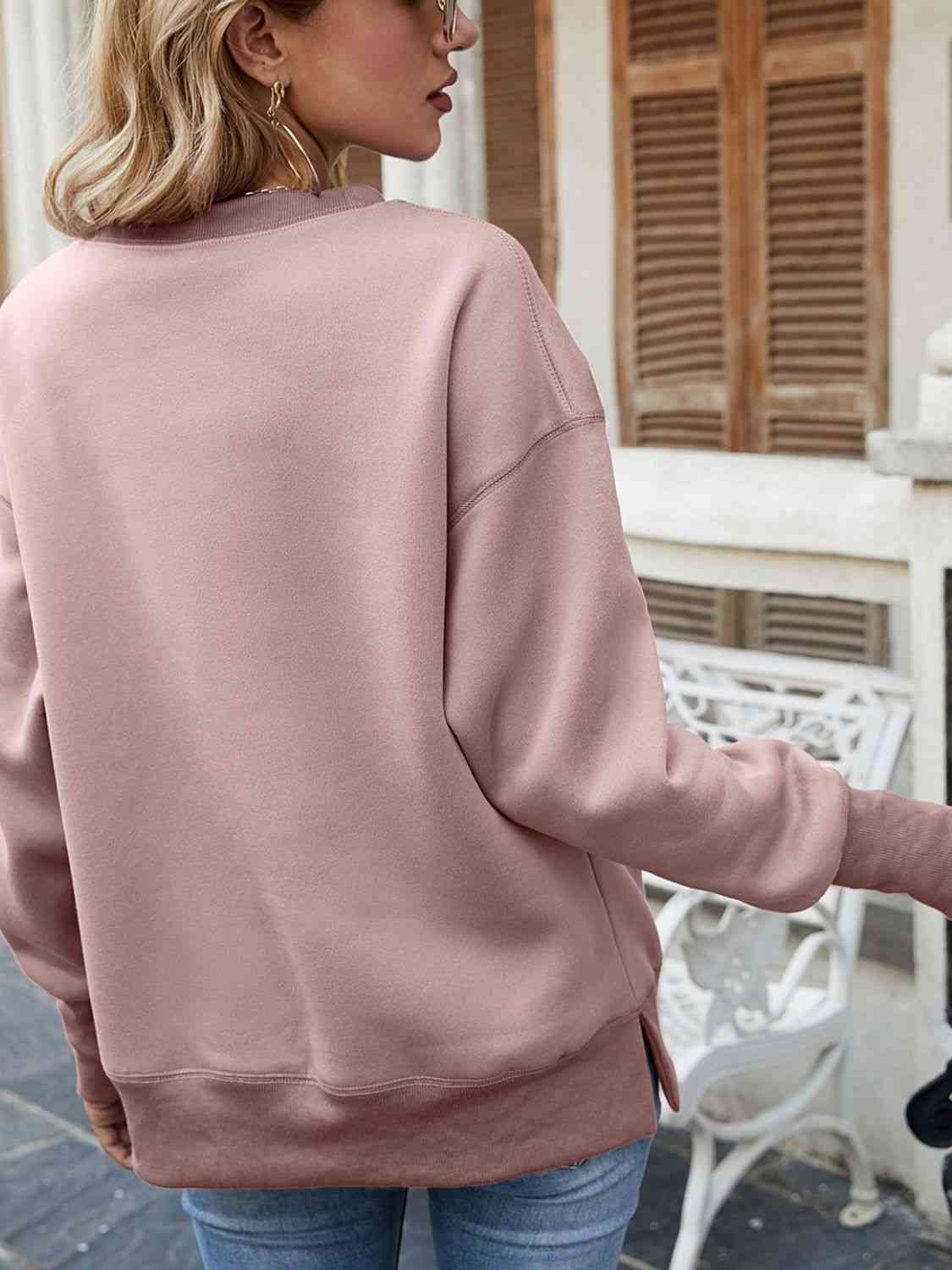 Dropped Shoulder Slit Sweatshirt - Ladyez