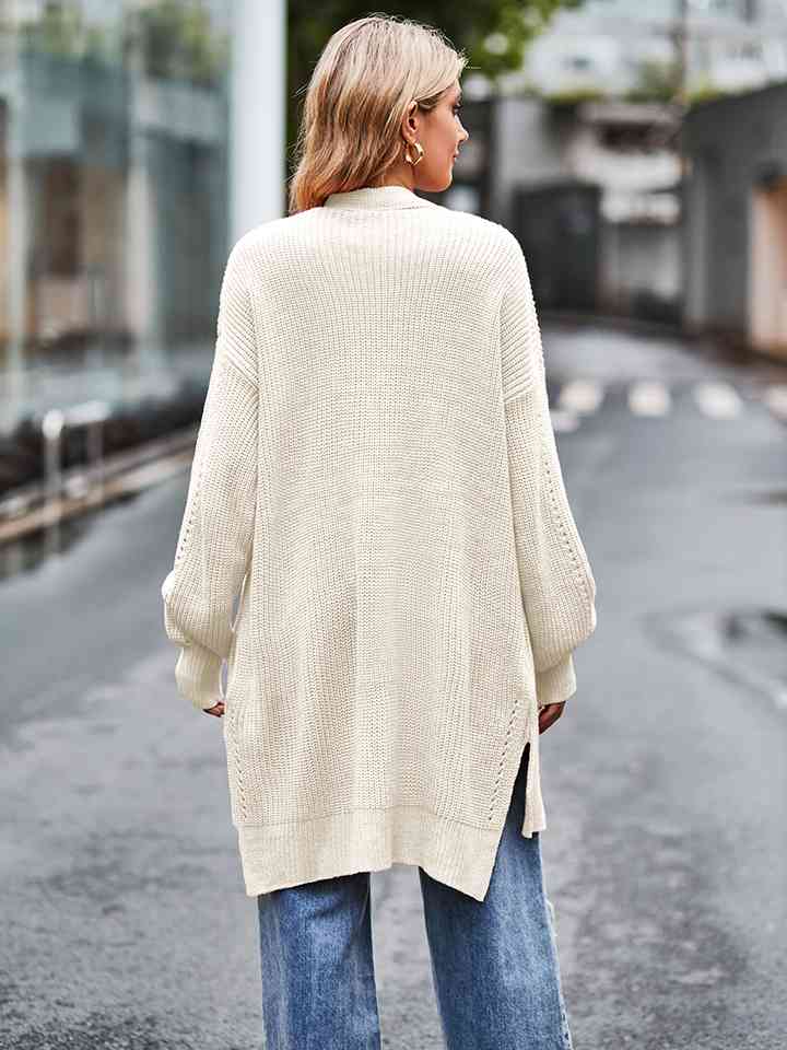 Long Sleeve Waffle-Knit Cardigan - Ladyez