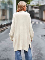 Long Sleeve Waffle-Knit Cardigan - Ladyez
