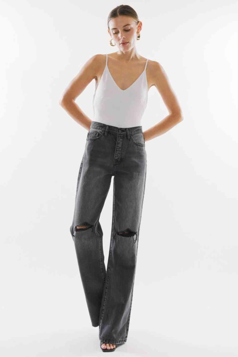 Kancan High Waist Distressed Knee Jeans - Ladyez